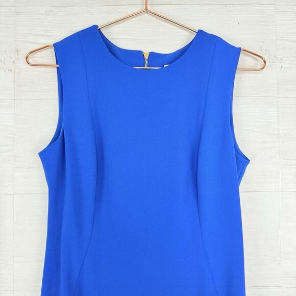 NWT Calvin Klein Midi Sheath Dress Size 4 Royal Blue Ruffle Hem Stretch Cocktail - Picture 4 of 16